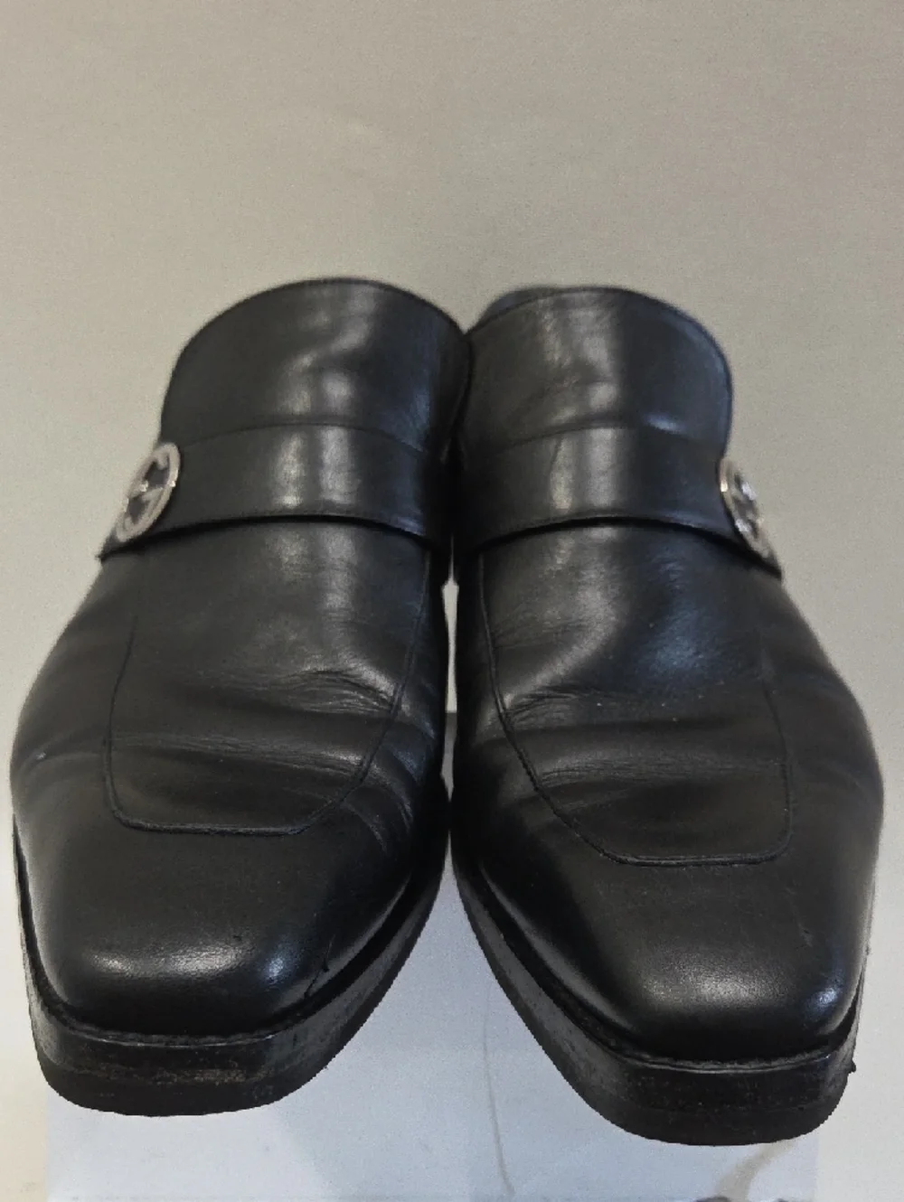 Gucci Black Leather Loafers with Silver Logo Hardware